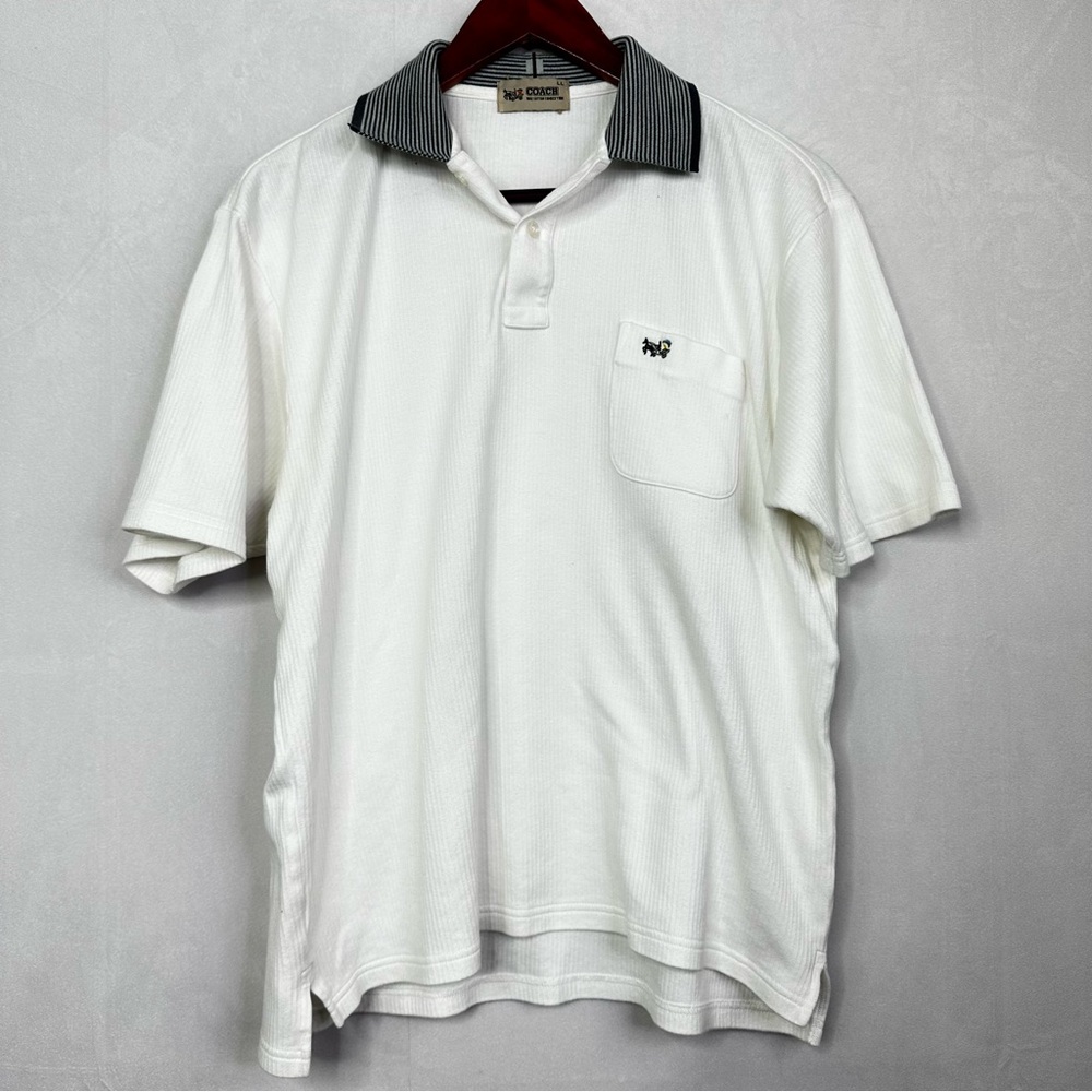 Coach Vintage Polo Short Sleeve Collared Embroidered White Workwear Large Golf